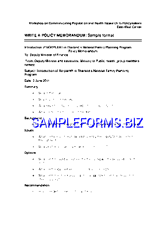 Policy Memorandum Sample Format pdf free